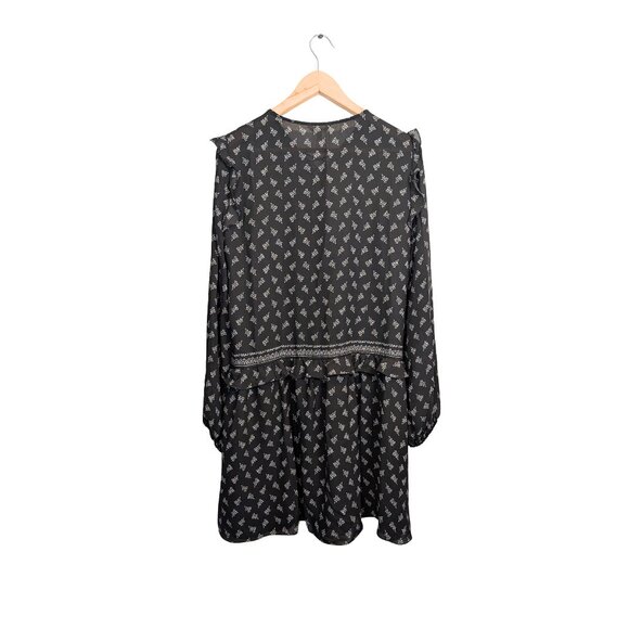 NWT Max Studio Womens Medium Midi Dress Black Long Sleeve Drop Waist Ruffle Trim - Picture 3 of 13